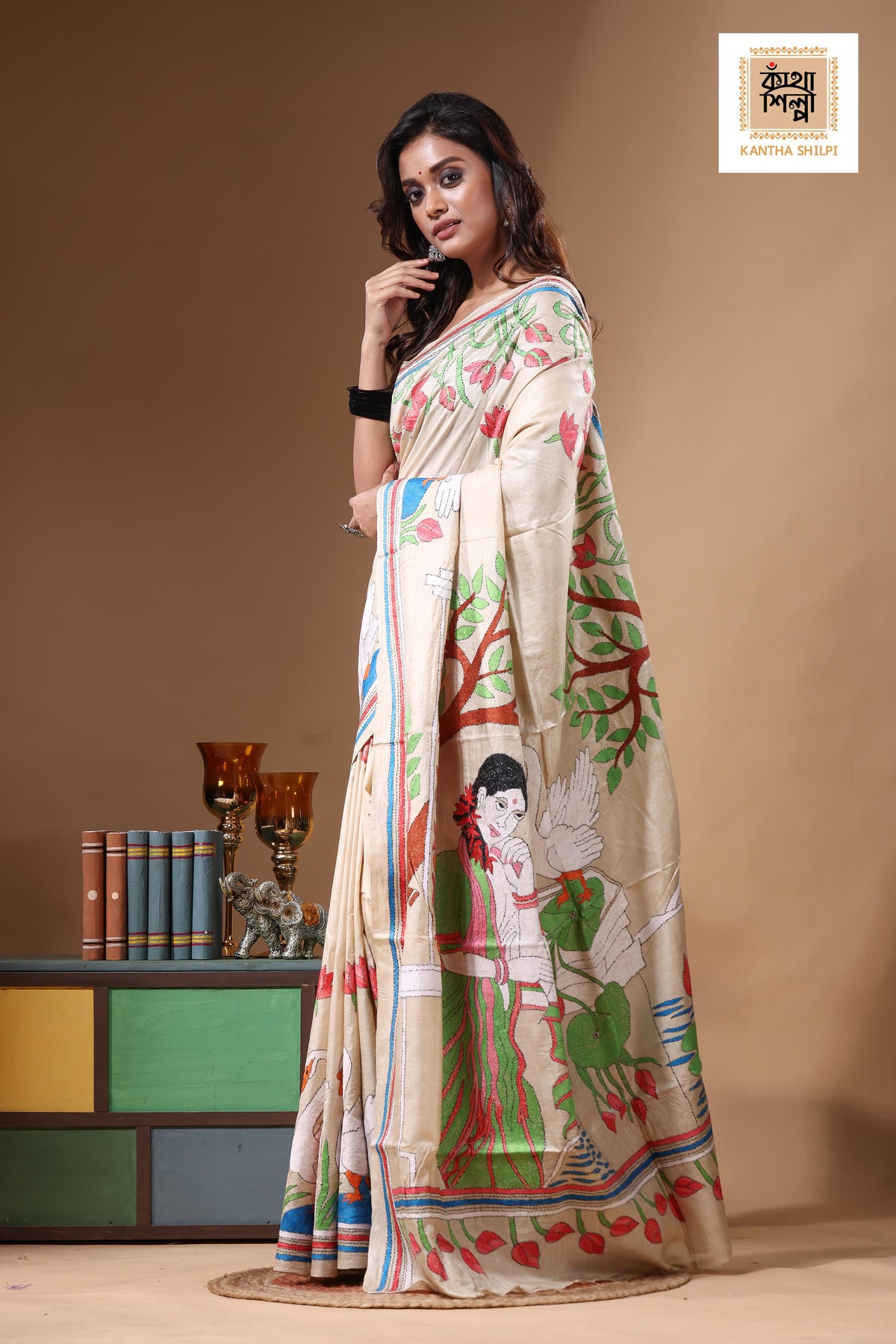 Pure Gachi Tussar Kantha Stitch Saree SN2631498