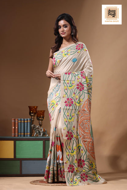 Pure Gachi Tussar Kantha Stitch Saree SN2631504