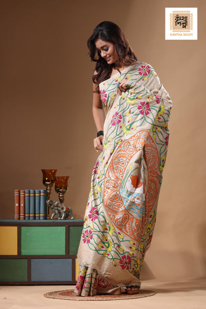 Pure Gachi Tussar Kantha Stitch Saree SN2631504