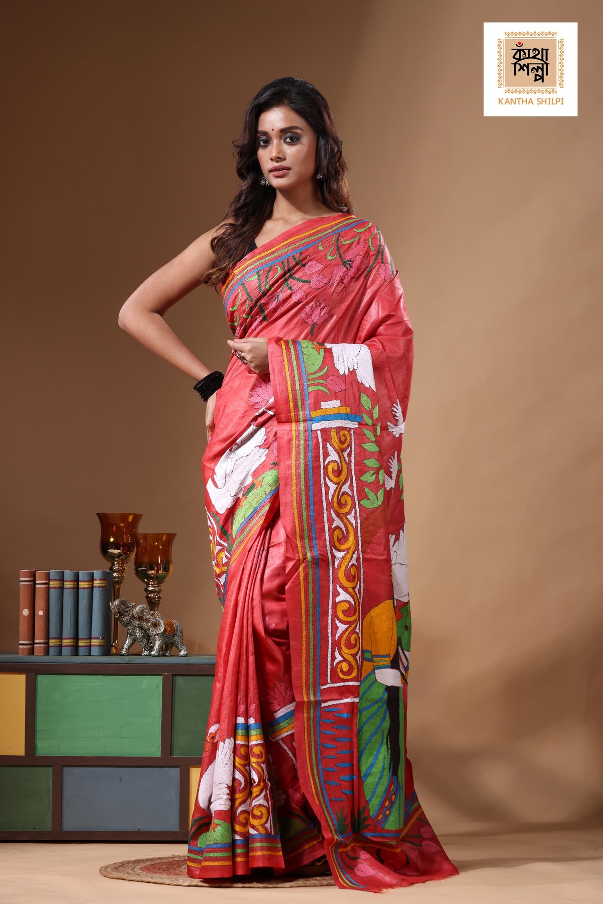Dye Pure Gachi Tussar Kantha Stitch Saree SN2631516
