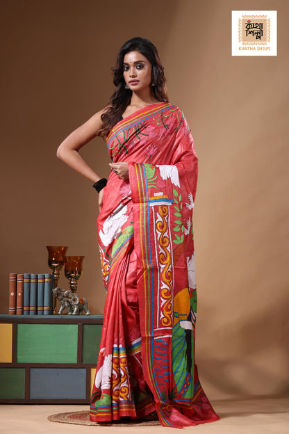 Dye Pure Gachi Tussar Kantha Stitch Saree SN2631516