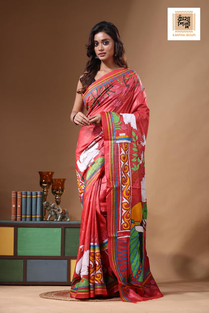 Dye Pure Gachi Tussar Kantha Stitch Saree SN2631516