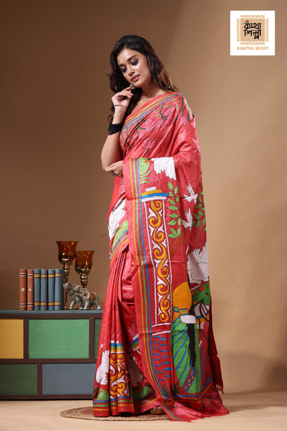 Dye Pure Gachi Tussar Kantha Stitch Saree SN2631516