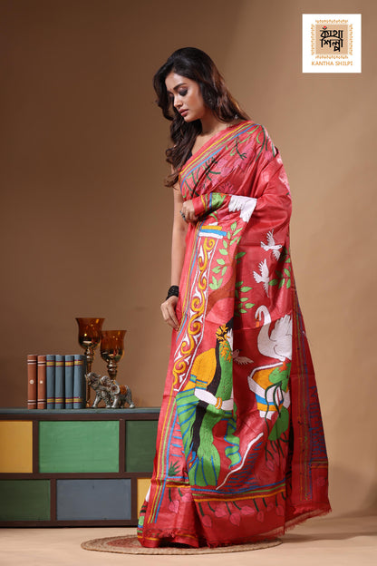 Dye Pure Gachi Tussar Kantha Stitch Saree SN2631516