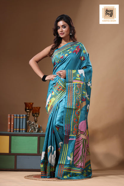 Dye Pure Gachi Tussar Kantha Stitch Saree SN2631523