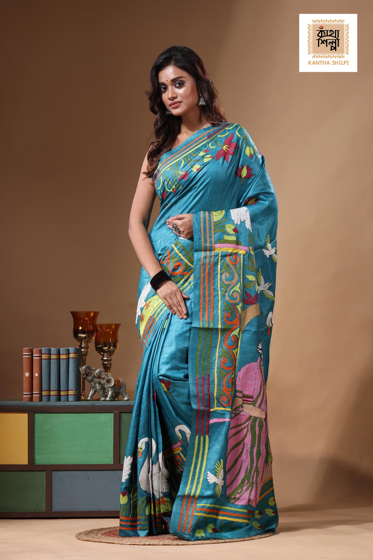 Dye Pure Gachi Tussar Kantha Stitch Saree SN2631523