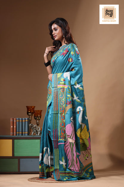 Dye Pure Gachi Tussar Kantha Stitch Saree SN2631523