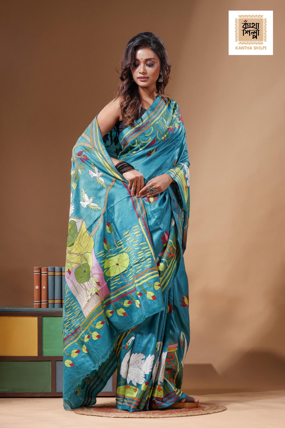 Dye Pure Gachi Tussar Kantha Stitch Saree SN2631523