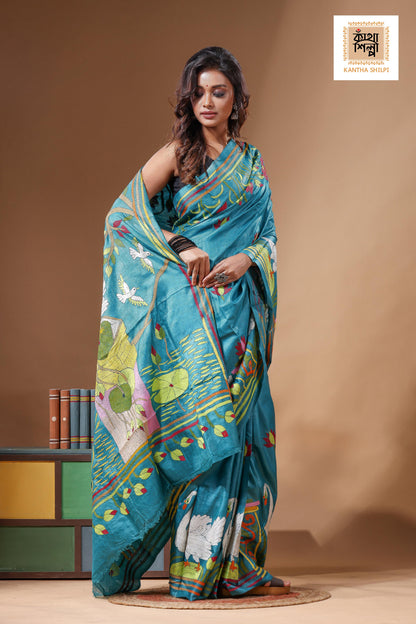 Dye Pure Gachi Tussar Kantha Stitch Saree SN2631523