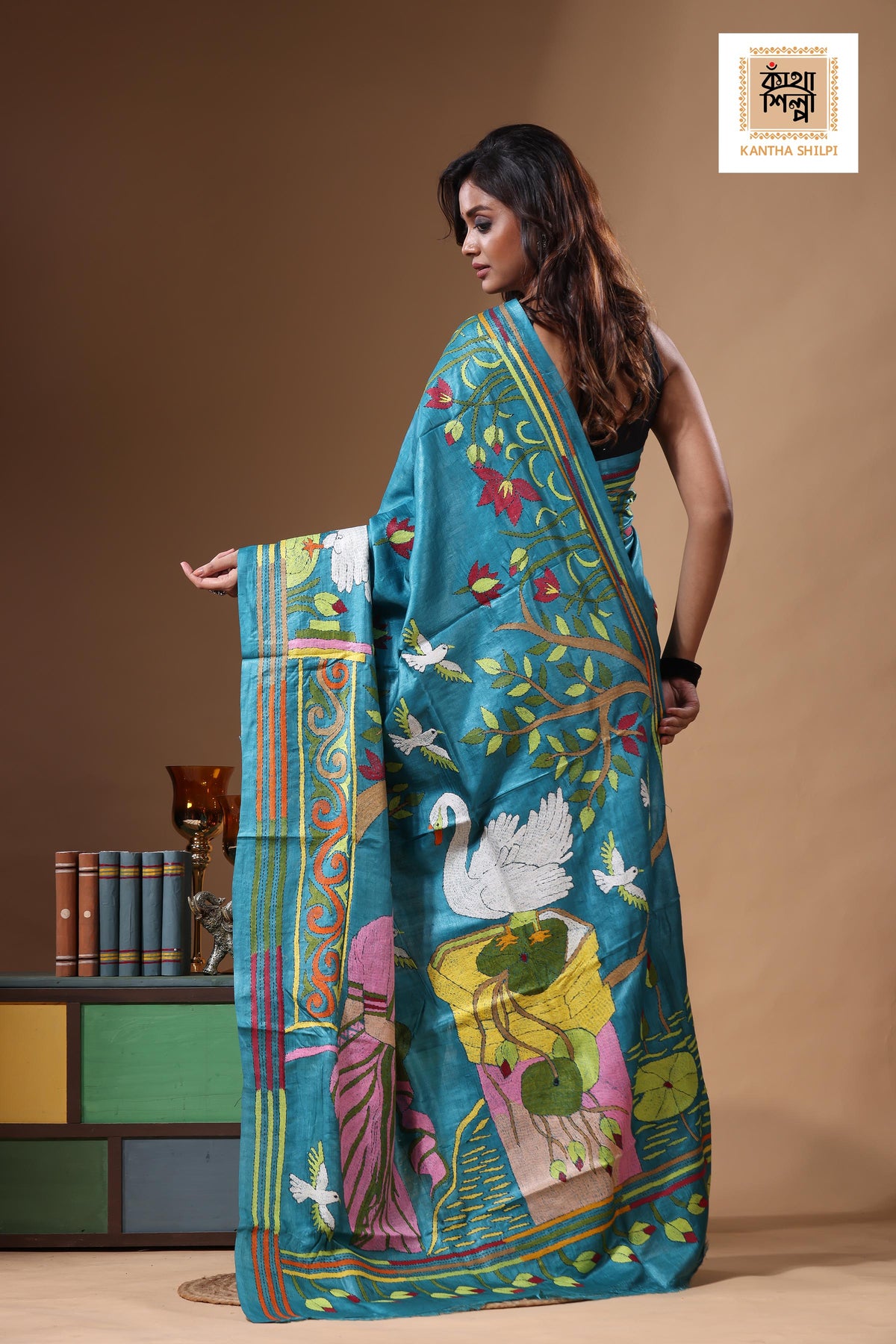 Dye Pure Gachi Tussar Kantha Stitch Saree SN2631523
