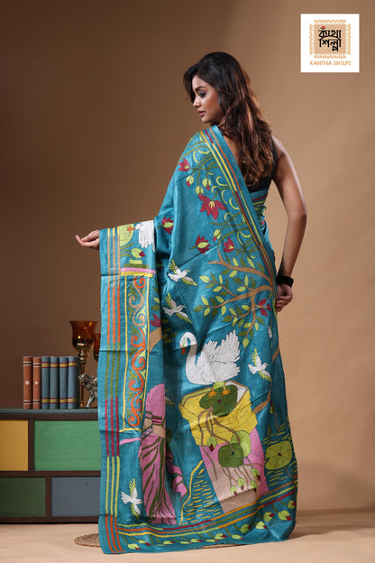 Dye Pure Gachi Tussar Kantha Stitch Saree SN2631523