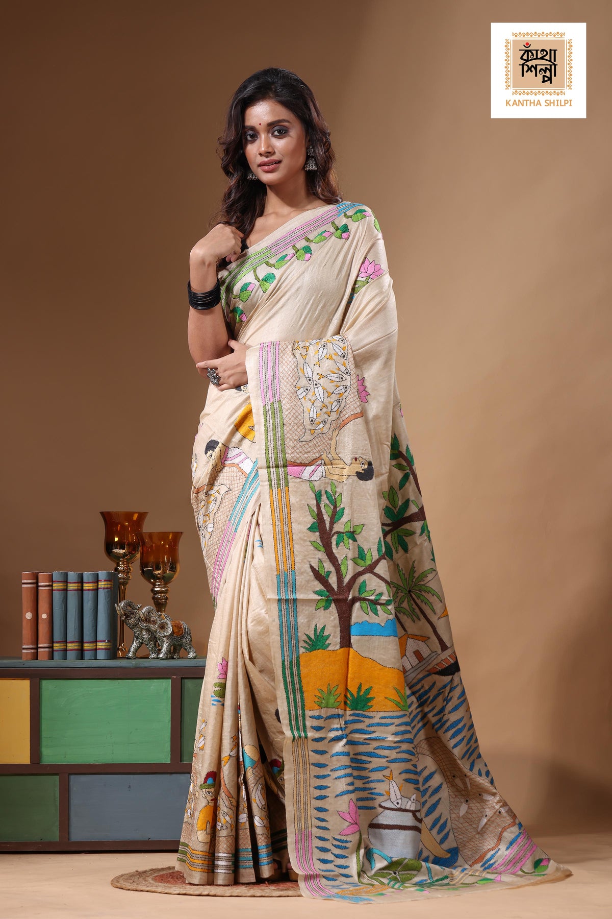 Pure Gachi Tussar Kantha Stitch Saree SN2631541