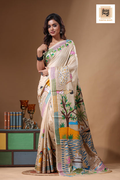 Pure Gachi Tussar Kantha Stitch Saree SN2631541