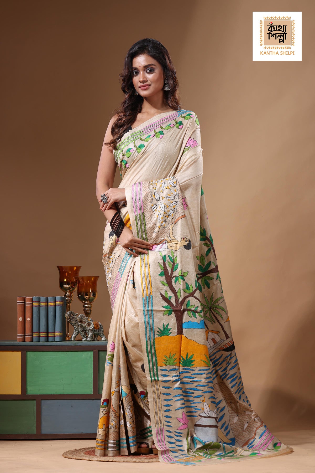 Pure Gachi Tussar Kantha Stitch Saree SN2631541
