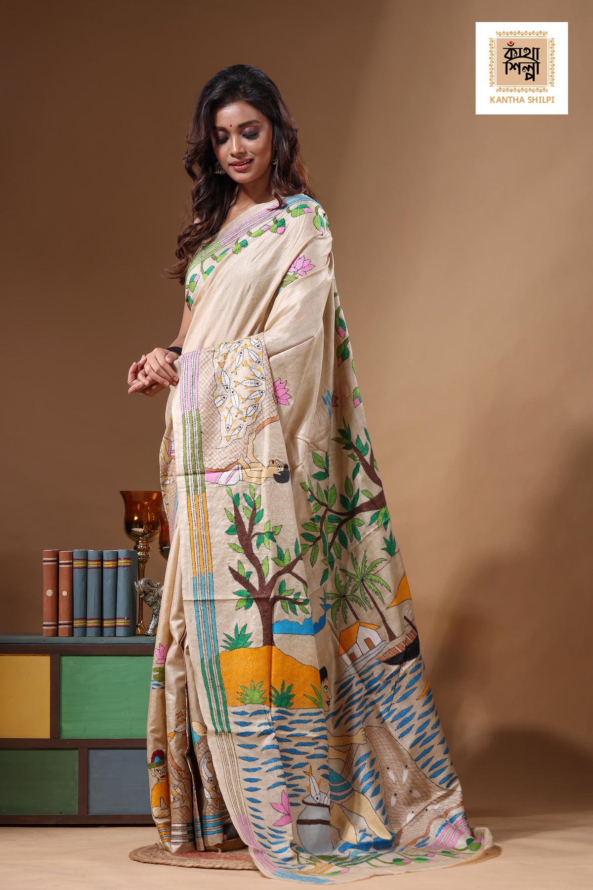 Pure Gachi Tussar Kantha Stitch Saree SN2631541