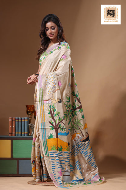 Pure Gachi Tussar Kantha Stitch Saree SN2631541