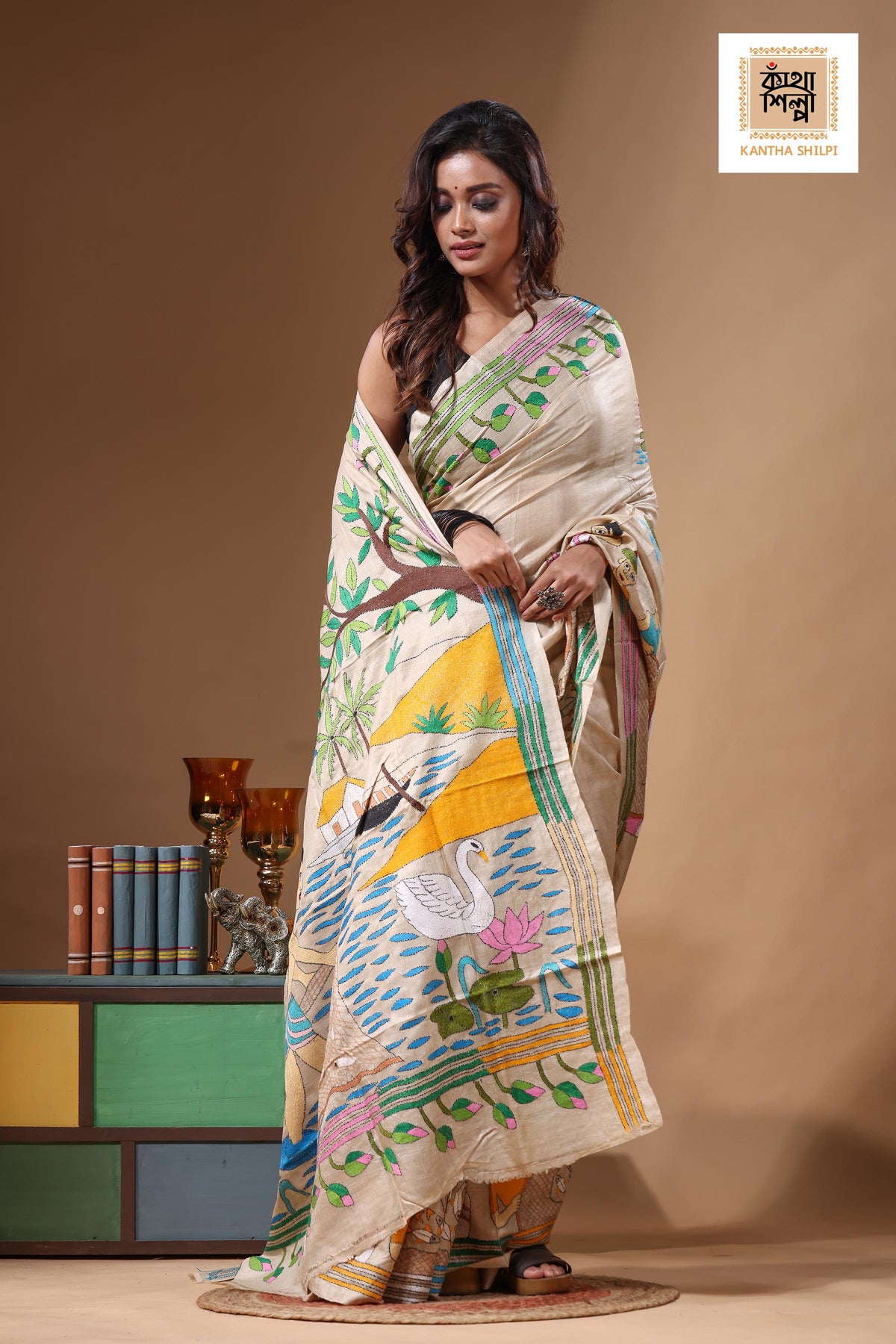 Pure Gachi Tussar Kantha Stitch Saree SN2631541