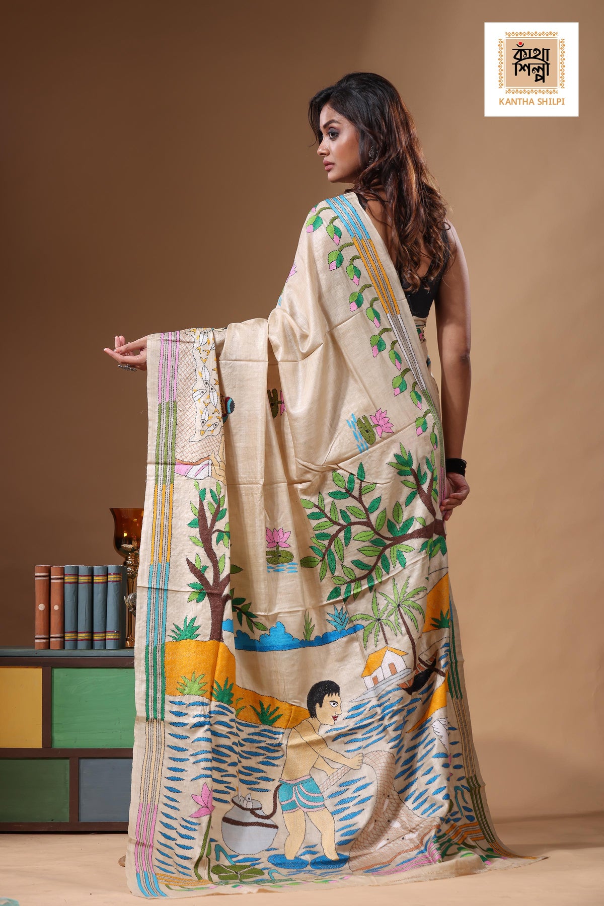 Pure Gachi Tussar Kantha Stitch Saree SN2631541