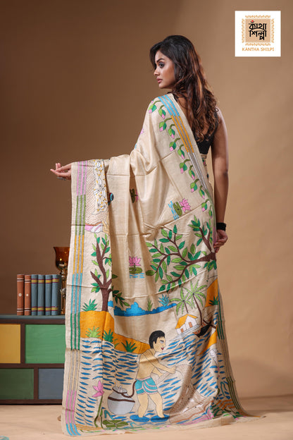 Pure Gachi Tussar Kantha Stitch Saree SN2631541
