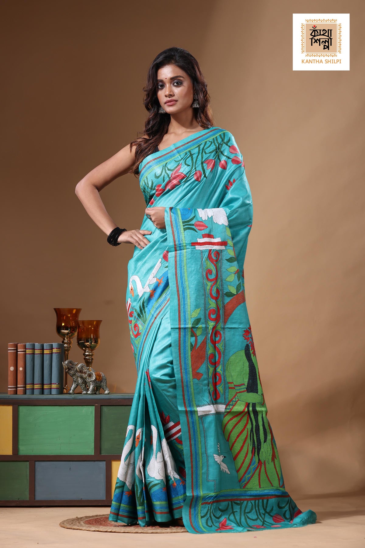 Dye Pure Gachi Tussar Kantha Stitch Saree SN2631547