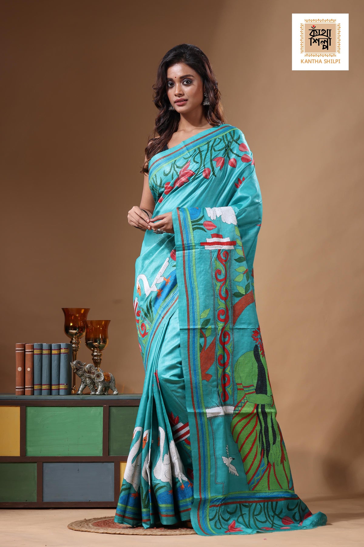 Dye Pure Gachi Tussar Kantha Stitch Saree SN2631547