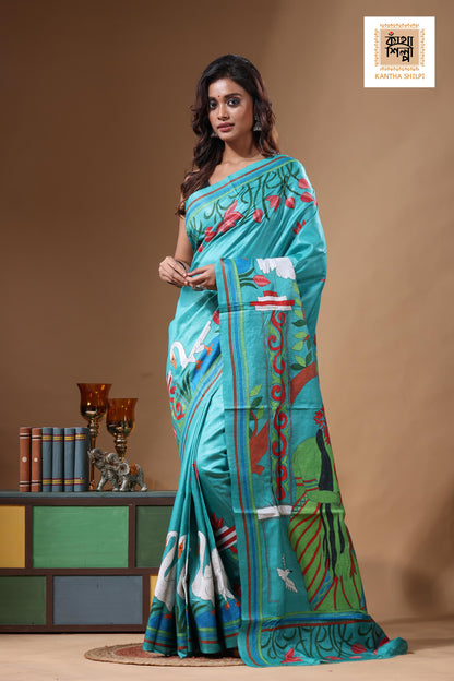 Dye Pure Gachi Tussar Kantha Stitch Saree SN2631547