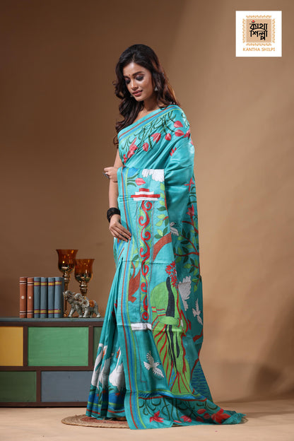 Dye Pure Gachi Tussar Kantha Stitch Saree SN2631547