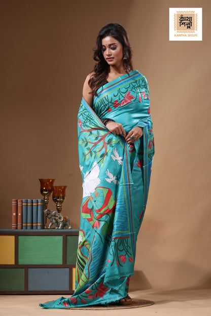 Dye Pure Gachi Tussar Kantha Stitch Saree SN2631547