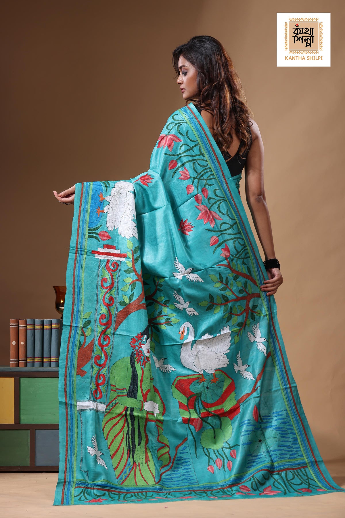 Dye Pure Gachi Tussar Kantha Stitch Saree SN2631547