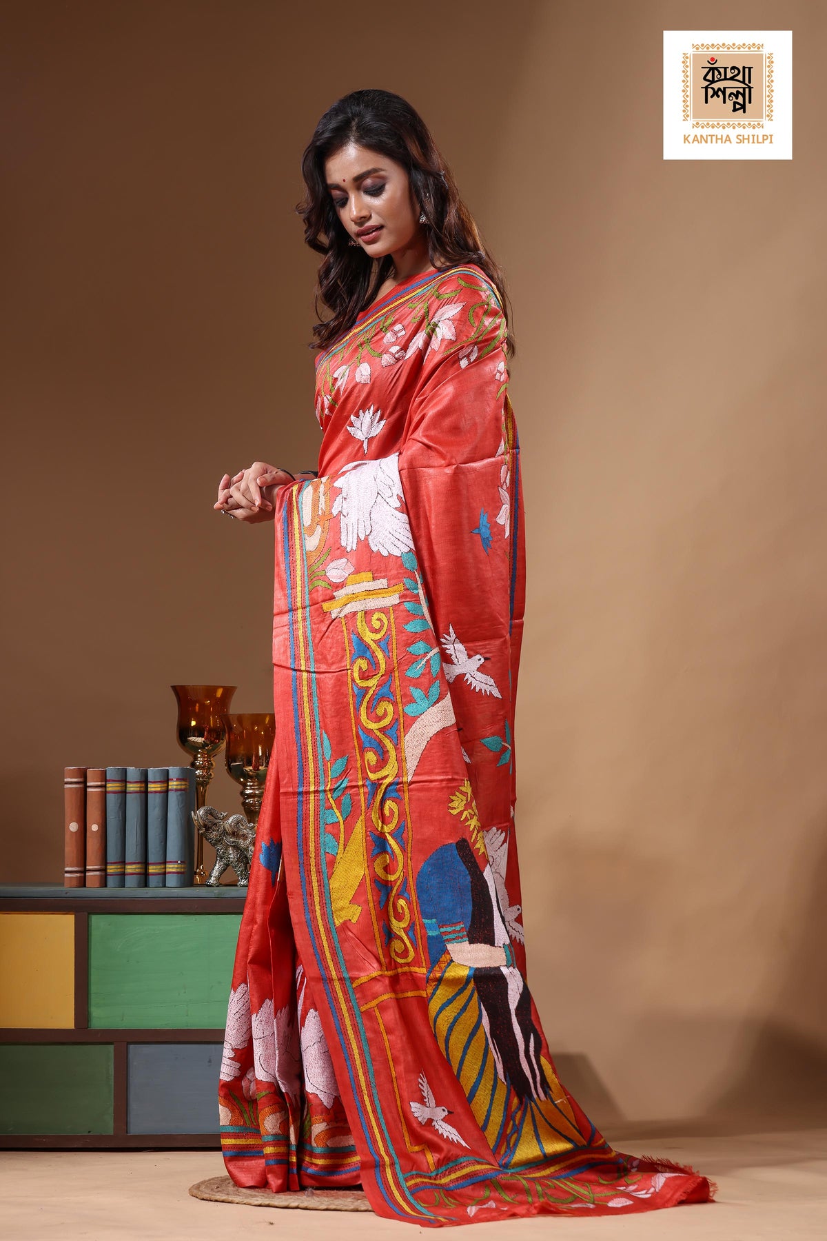 Dye Pure Gachi Tussar Kantha Stitch Saree SN2631553