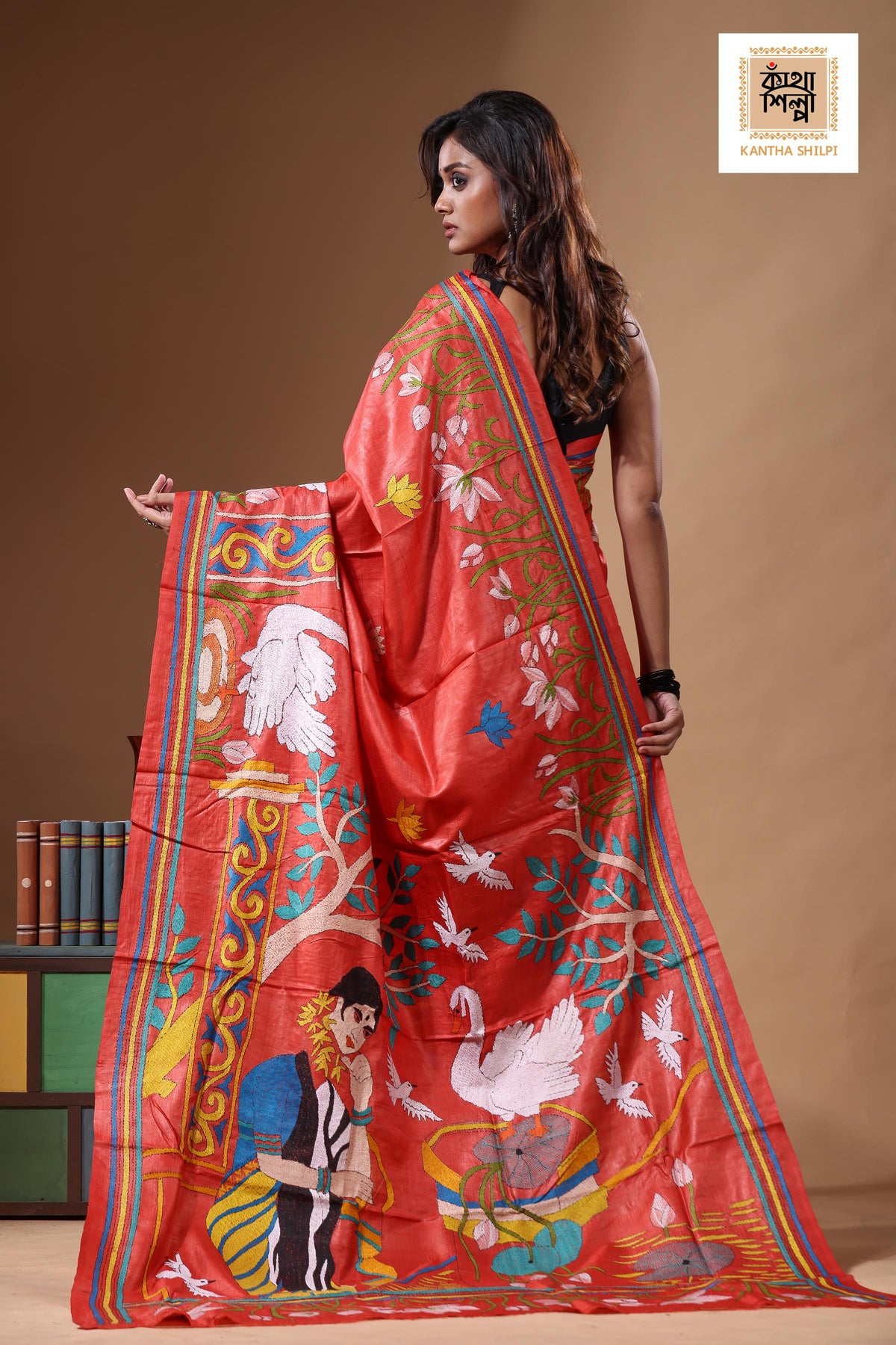 Dye Pure Gachi Tussar Kantha Stitch Saree SN2631553