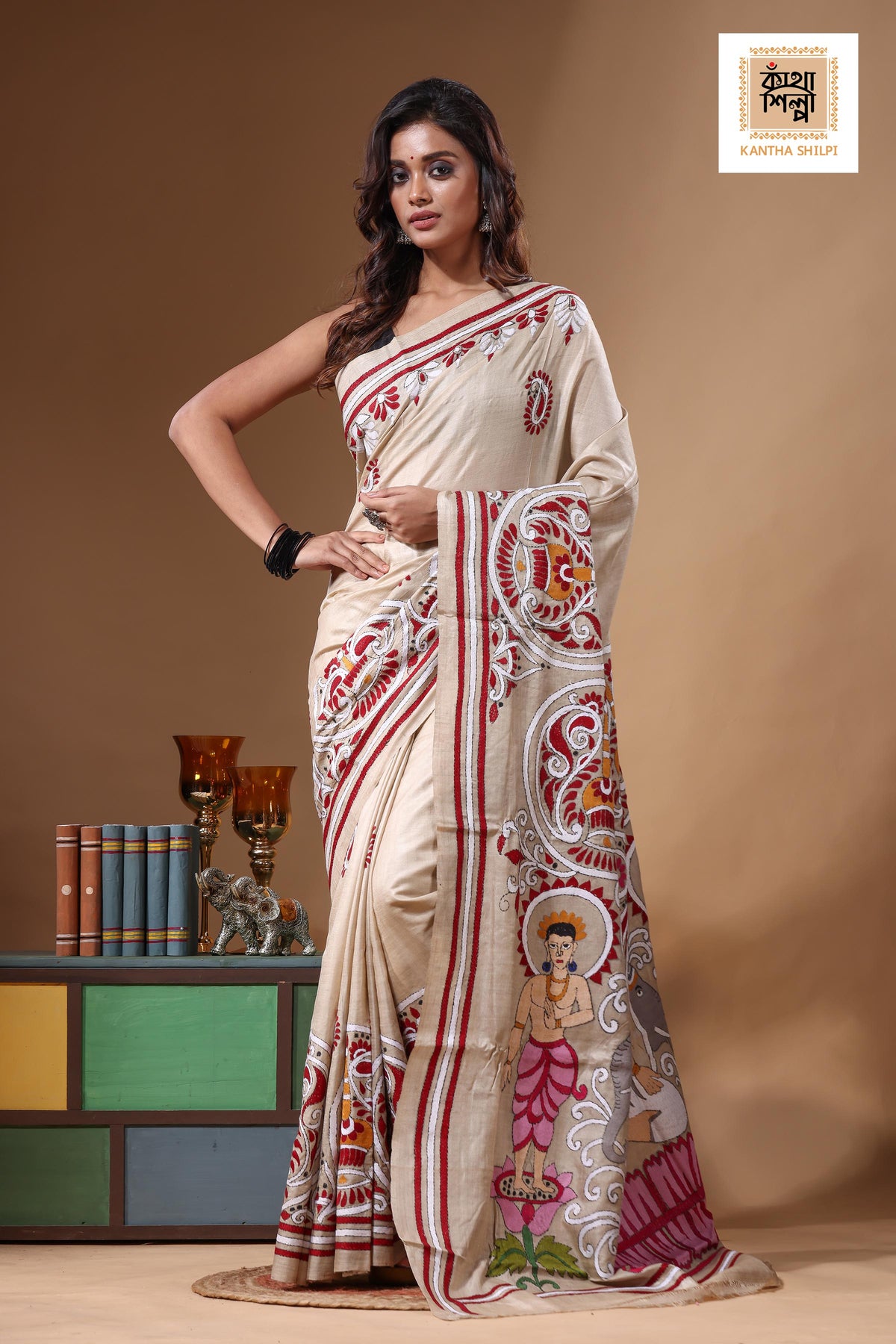 Pure Gachi Tussar Kantha Stitch Saree SN2631559