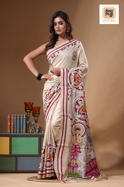 Pure Gachi Tussar Kantha Stitch Saree SN2631559
