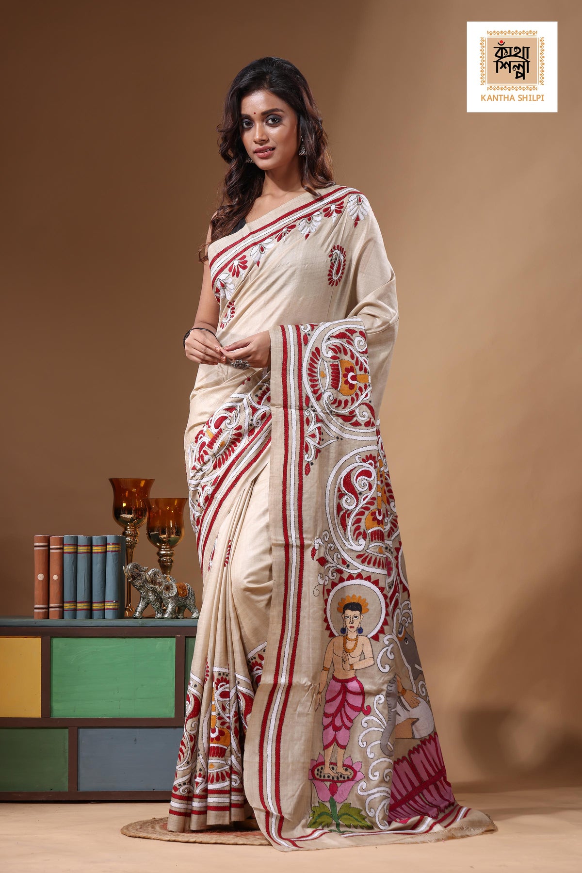 Pure Gachi Tussar Kantha Stitch Saree SN2631559