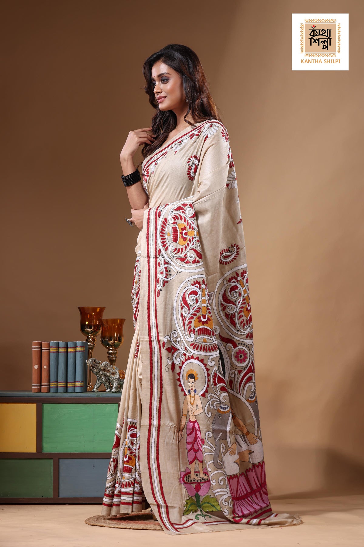 Pure Gachi Tussar Kantha Stitch Saree SN2631559