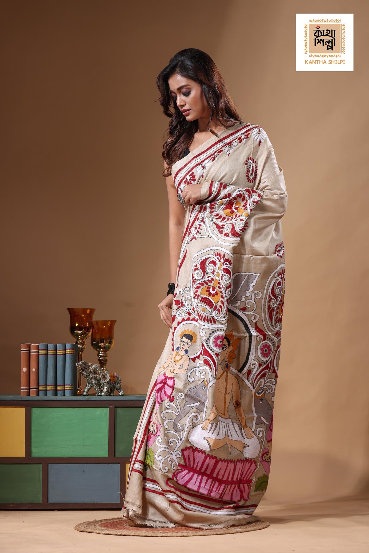 Pure Gachi Tussar Kantha Stitch Saree SN2631559