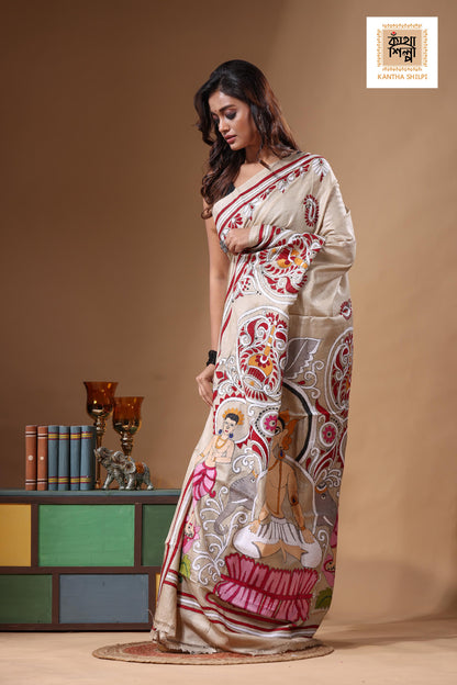Pure Gachi Tussar Kantha Stitch Saree SN2631559
