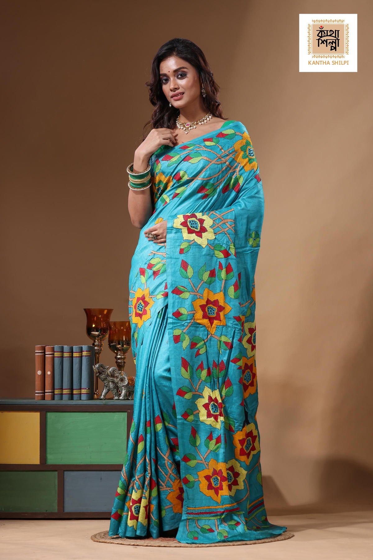 Dye Pure Gachi Tussar Kantha Stitch Saree SN2631570