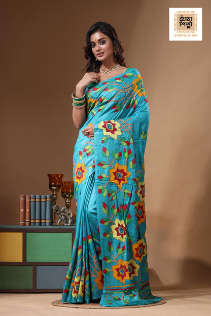 Dye Pure Gachi Tussar Kantha Stitch Saree SN2631570