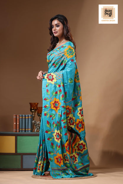 Dye Pure Gachi Tussar Kantha Stitch Saree SN2631570
