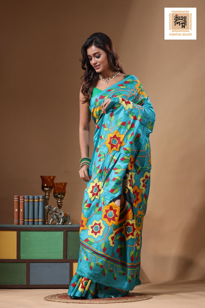 Dye Pure Gachi Tussar Kantha Stitch Saree SN2631570