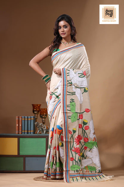 Pure Gachi Tussar Kantha Stitch Saree SN2631582