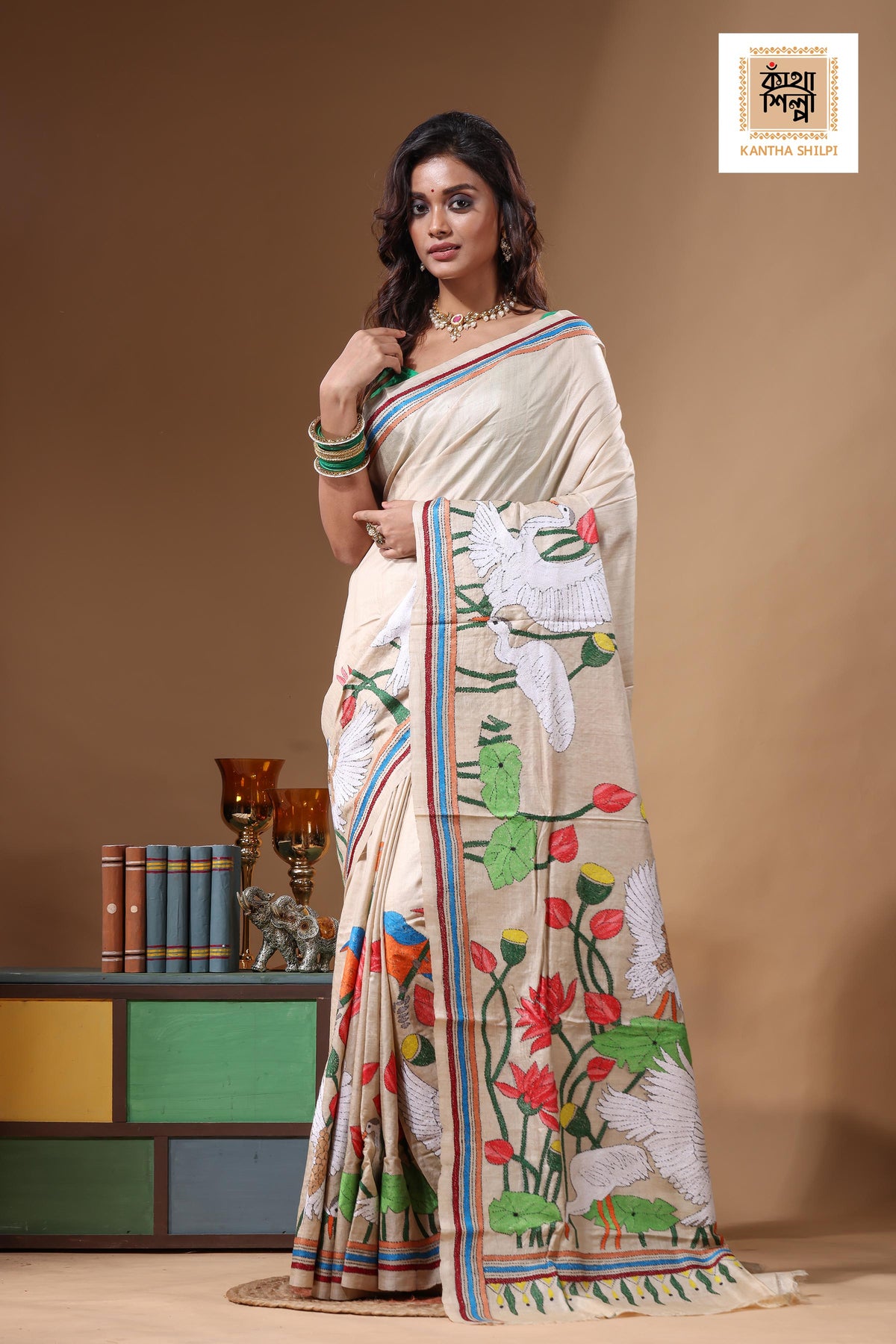 Pure Gachi Tussar Kantha Stitch Saree SN2631582