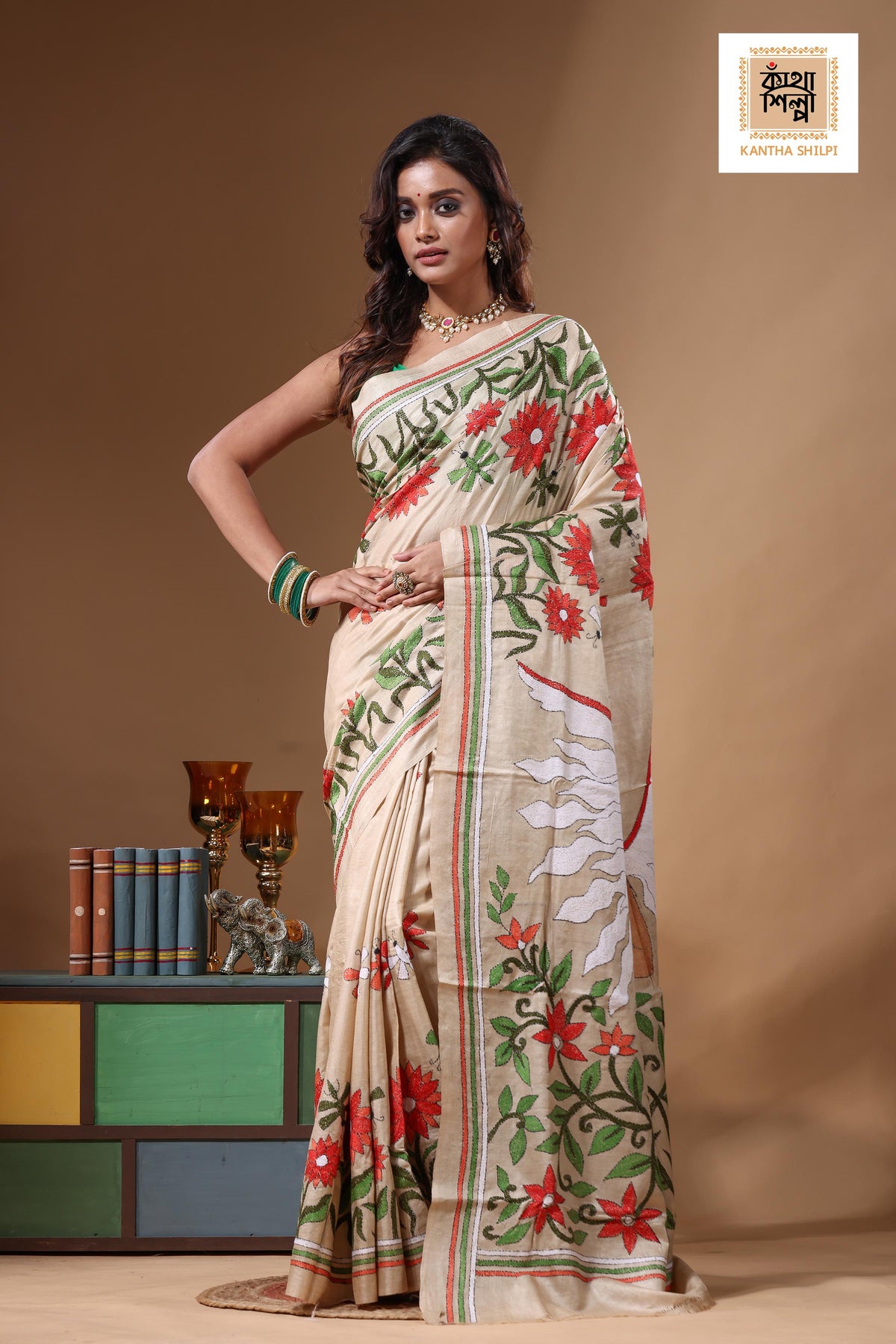 Pure Gachi Tussar Kantha Stitch Saree SN2631588