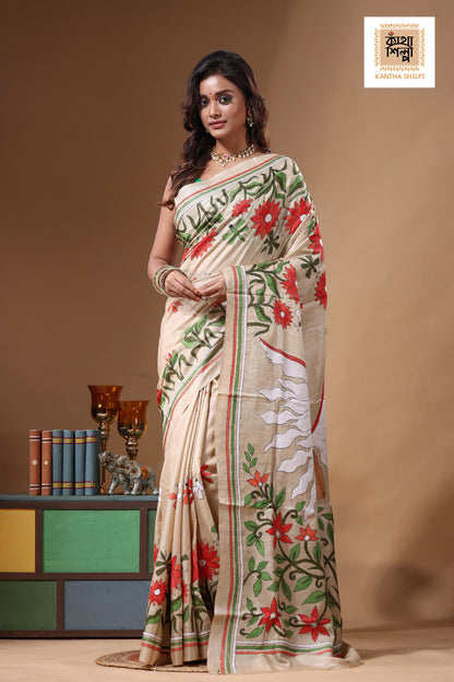 Pure Gachi Tussar Kantha Stitch Saree SN2631588