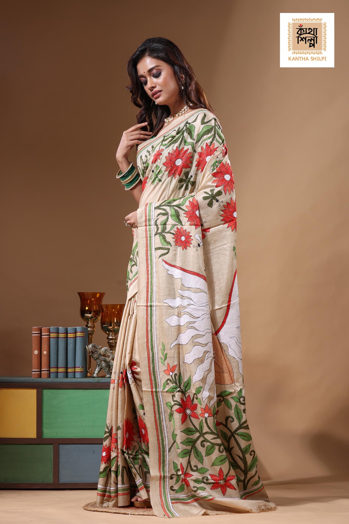 Pure Gachi Tussar Kantha Stitch Saree SN2631588