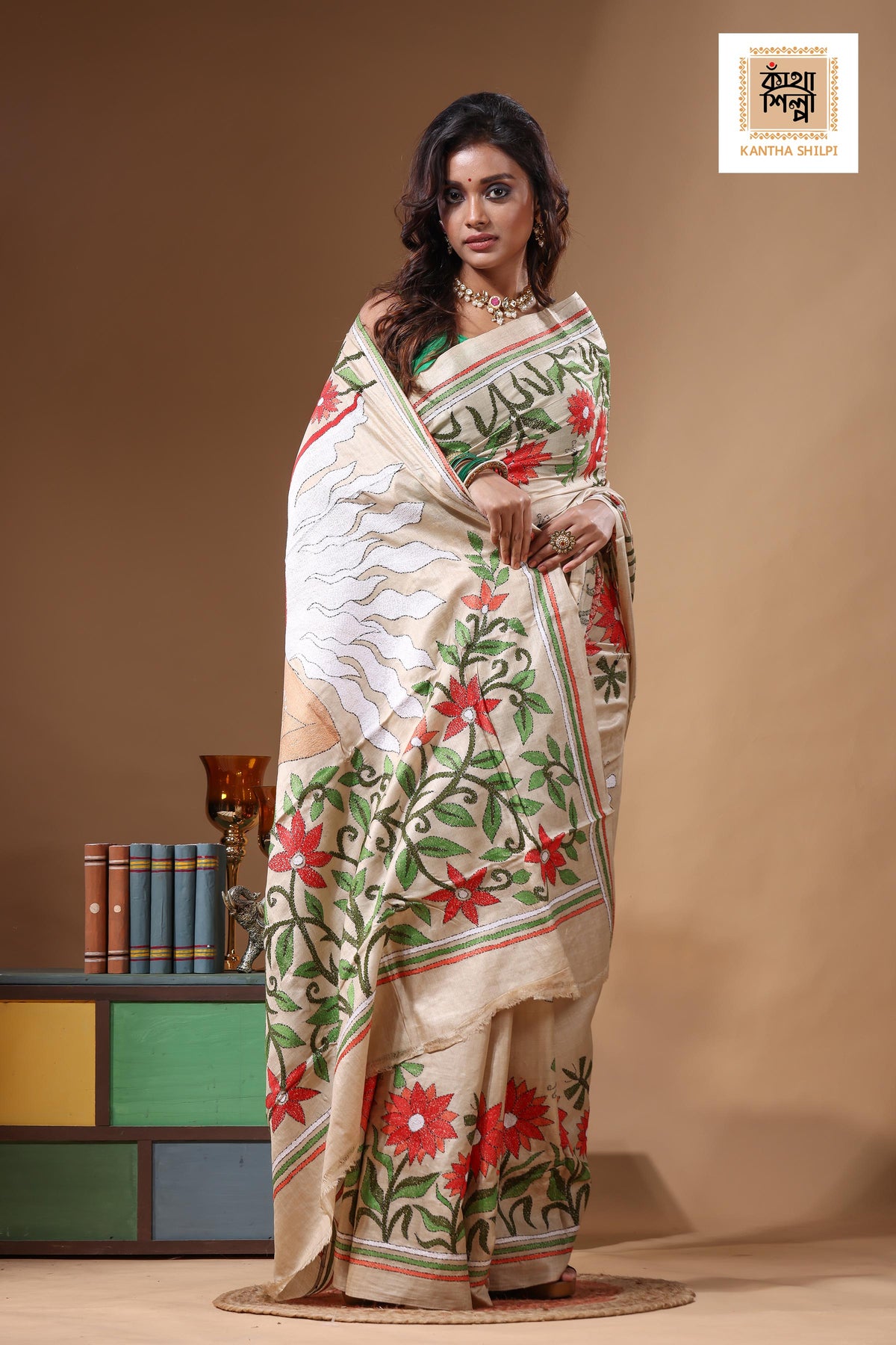 Pure Gachi Tussar Kantha Stitch Saree SN2631588