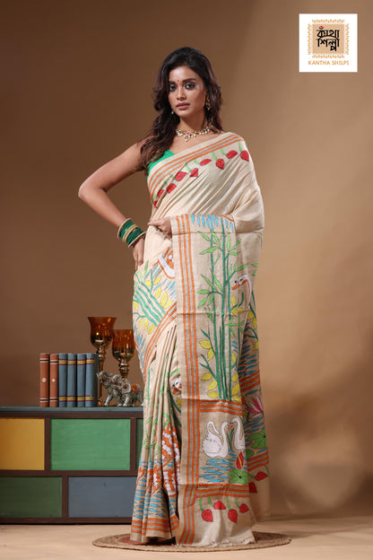Pure Gachi Tussar Kantha Stitch Saree SN2631594