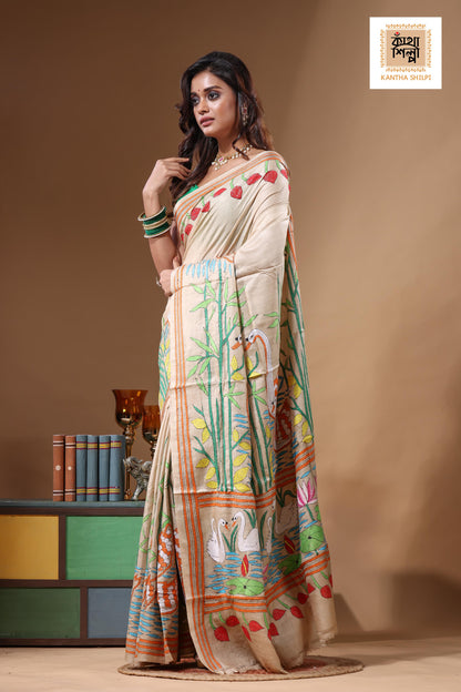 Pure Gachi Tussar Kantha Stitch Saree SN2631594