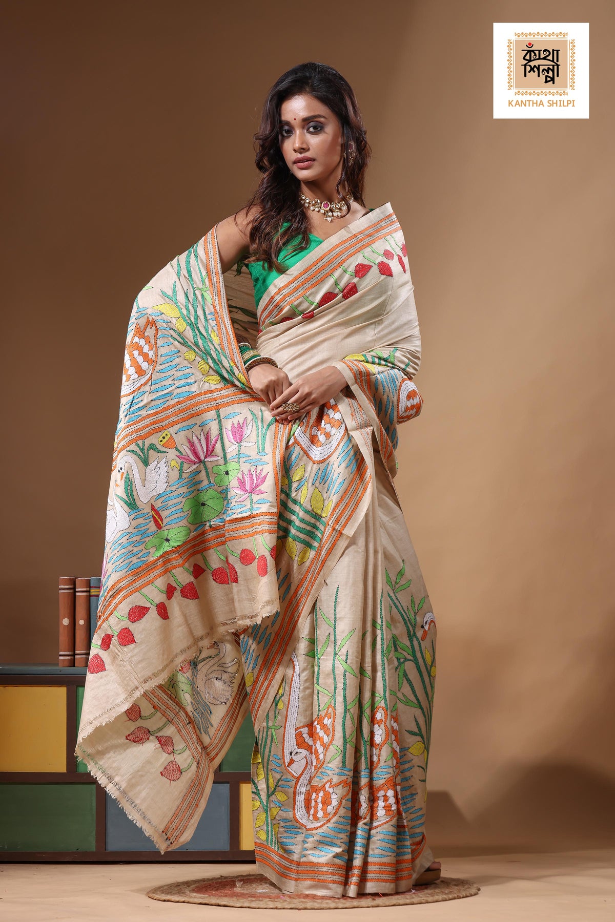 Pure Gachi Tussar Kantha Stitch Saree SN2631594